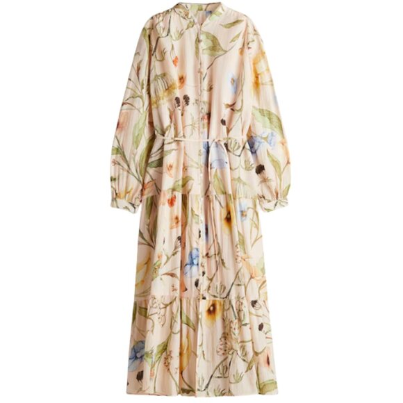 H&M Dresses & Skirts - H&M Oversized Crinkled Floral Long Sleeve Dress - Cream, Orange, Blue, Green